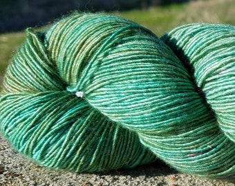 Single Ply, Hand Dyed sock yarn, Superwash Merino, Silk, fingering weight 438 yards 100 g