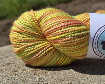 Hand dyed Merino and Silk yarn, worsted wt. 218 yards, 2 ply
