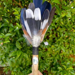 Handmade Feather Wand | Larimar Crystal, Energy Clearing Altar Tool