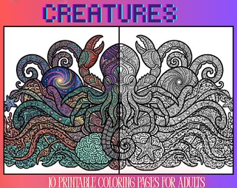 Psychedelic Sea Creatures Coloring Pages | Trippy Ocean Pack (Digital Download)