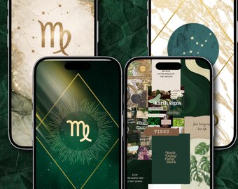 4 in 1 Virgo Zodiac iPhone Wallpaper Bundle | Green Lockscreen (Digital Download)