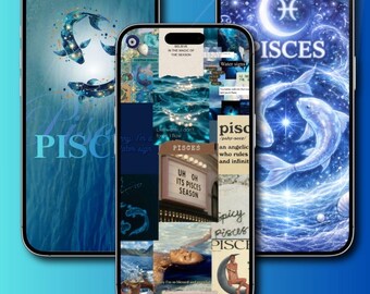 3 Pisces Zodiac iPhone Wallpaper | Blue Aesthetic Water Sign Lockscreen | Astrology Pisces Wallpaper | Celestial Phone Background Download