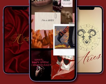 3 Aries Red iPhone Wallpapers | Zodiac Lock Screen Bundle (Digital Download)