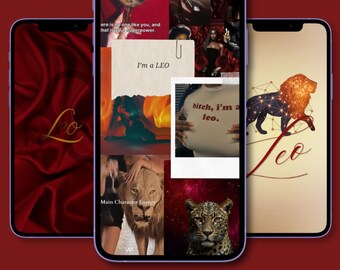 3 Leo iPhone Wallpapers | Red Zodiac Lock Screen (Digital Download)