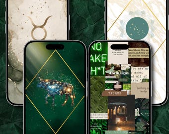 4 in 1 Taurus Zodiac iPhone Wallpaper Bundle | Green Lockscreen (Digital Download)