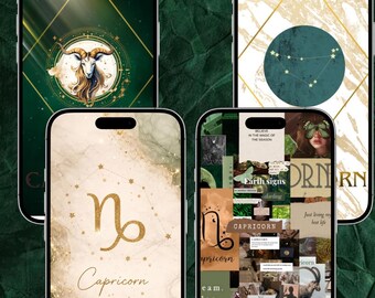 4 in 1 Capricorn iPhone Wallpaper Bundle | Green Zodiac Lockscreen (Digital Download)
