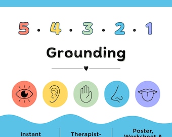 5-4-3-2-1 Grounding Technique Printable Bundle • DBT Coping Skills Poster, Worksheet & Info Sheet