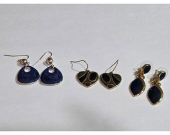 Set of 3 Vintage Inlaid Enamel Earrings