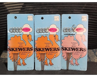 Vintage Set Of 3 Packages Original 60s Kenberry Stainless Steel 5" Meat Skewers