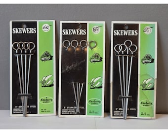 Vintage Set Of 3 Packs Kenberry 5" Stanless Steel Cooking Vegetable Meat Skewers