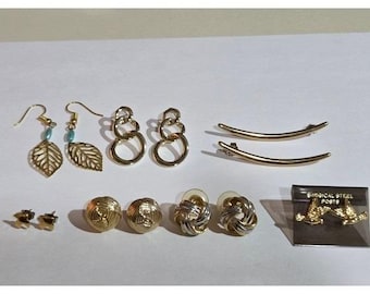 Lot of 7 Vintage Gold Tone Earrings