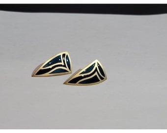 Vintage Gold Tone Black Zodiac Enameled Post Earrings