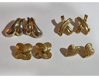 Lot of 4 Vintage Chunky Gold Tone Post Earrings