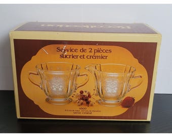 Recollection Cream and Sugar Set Embossed Glass Sugar Bowl Creamer Set Vintage