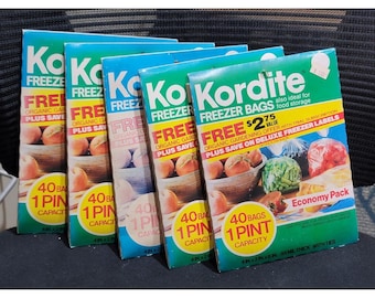 Vintage Collectible KORDITE  Freezer Bags Lot Of 6 New Pint & Quart