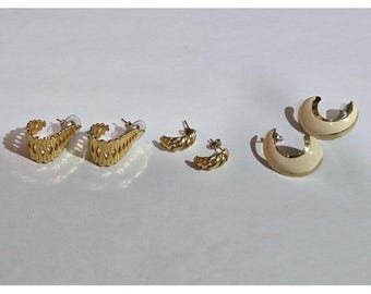 Lot of 3 Beautiful Vintage Gold Tone Hoops