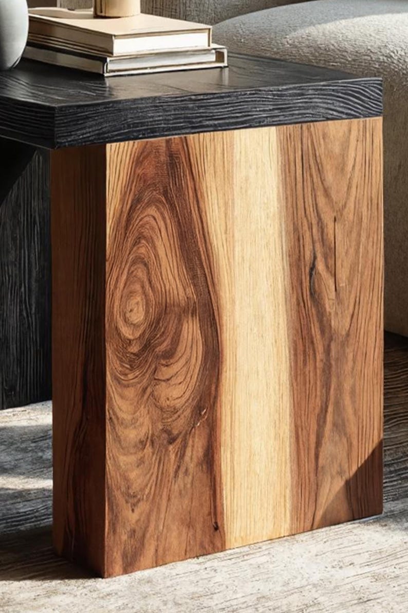 Rustic End Table Solid Wood Bedroom Table Farmhouse Round Side Table ...