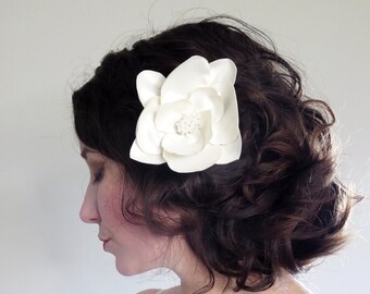 Ivory Satin Flower Hair Clip