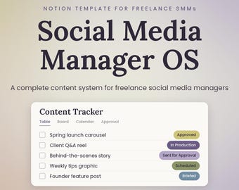 Plantilla de Notion para gestor de redes sociales / Sistema operativo SMM para freelancers (descarga digital)