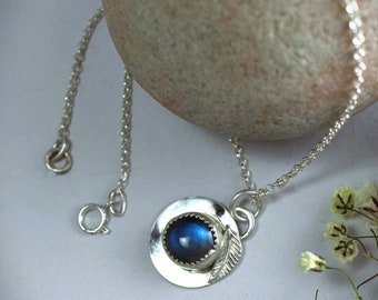 Natural Blue Labradorite Solitaire Pendant Sterling Silver Necklace