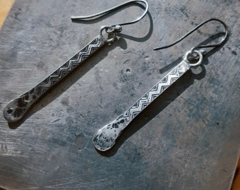 Sterling Silver Pattern Paddle Dangle Earrings