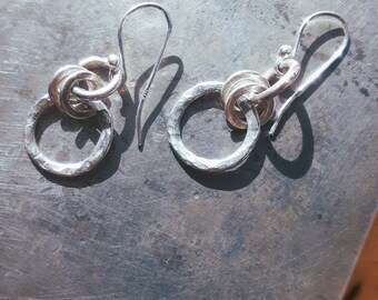 Argentium Silver Dangle Earrings, Forged with Texture