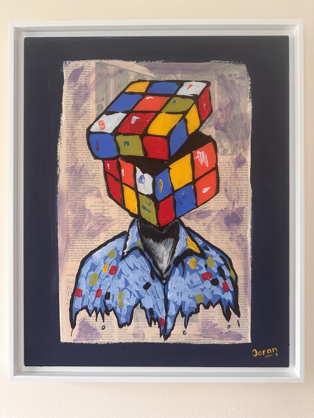 Rubik’s Cube Head Painting | Abstract Identity Art | Colorful Mixed Media Acrylic on Canvas | Modern Surreal Wall Art | Original Artwork