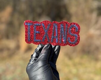 Patch de lantejoulas dos Texans, patch bordado com glitter, patch para torcedor de futebol americano, patch termocolante ou para costurar, patch esportivo personalizado, aplique, faça você mesmo