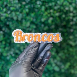 Broncos Glitter Embroidery Patch Iron On, Orange Silver Team Patch, Sports Applique, Jacket Hat Patch, Football Fan Gear Mascot Patch