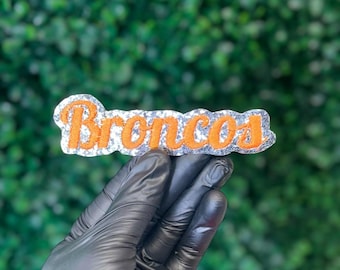 Patch termocolante bordado com glitter dos Broncos, patch laranja e prata do time, aplique esportivo, patch para jaqueta e boné, patch para mascote de torcedor de futebol americano
