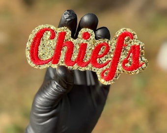 Parche bordado brillante de los Chiefs para planchar, parche del equipo en rojo y dorado, aplique deportivo, parche para chaqueta o gorra, parche para artículos de aficionados al fútbol americano.