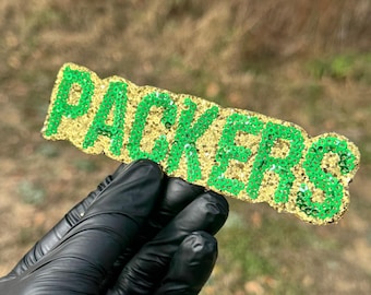 Patch de lantejoulas dos Packers, patch bordado com glitter, patch para torcedor de futebol americano, patch termocolante ou para costurar, patch esportivo personalizado para jaqueta ou moletom.