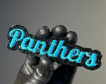 Aplique termocolante bordado com glitter dos Panthers, patch do time em tons de verde-azulado e preto, aplique esportivo, patch para torcedor de futebol americano