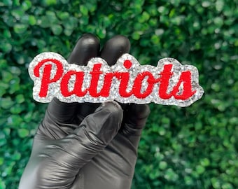 Patch termocolante bordado com glitter dos Patriots, patch vermelho e prata do time, aplique esportivo, patch para fã de futebol americano