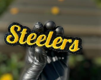 Patch termocolante bordado com glitter dos Steelers, patch preto e dourado do time, aplique esportivo, patch para jaqueta e boné, patch para acessórios de torcedor de futebol americano