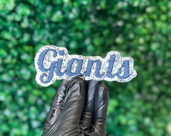 Patch termocolante bordado com glitter dos Giants, patch azul e prata do time, aplique esportivo, patch para torcedor de futebol.