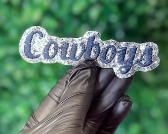 Patch termocolante bordado com glitter dos Cowboys, patch azul e prata do time, aplique esportivo, patch para fã de futebol americano