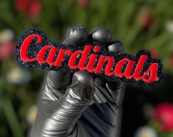 Patch termocolante bordado com glitter dos Cardinals, patch esportivo vermelho e preto, aplique de time, patch para jaqueta e boné, patch para acessórios de torcedor de futebol americano