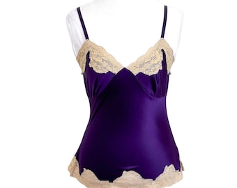 Express Womens Y2K Babydoll Silk Lace Cami Tank Size S Purple Vintage Bias Cut