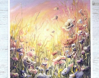 Original Sunlit Meadow Watercolor Art Print |  Hope Blooms | (5x7 or 8x10)
