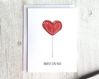 Watercolor Heart Lollipop Valentine's Day Card | Handmade Greeting Card