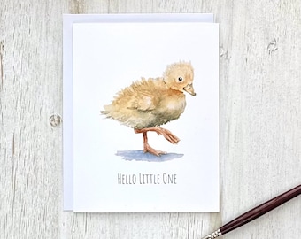 Watercolor Duckling Card | Handmade Baby Shower Stationary | Neutral Nursery Decor | Newborn Welcome