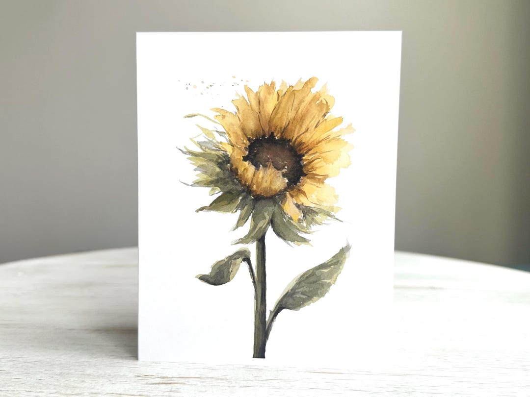 Watercolor Sunflower Greeting Card | Rustic Floral Card | Blank Inside ...