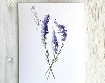 Lavender Watercolor Card | Minimalist Floral Greeting Card | Botanical Art (A2 Size)