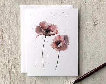 Watercolor Poppy Card | Blush Floral Greeting Card | Romantic Botanical Stationery (Blank Inside)