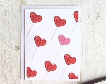 Watercolor Heart Lollipop Valentine's Day Card | Handmade Stationery
