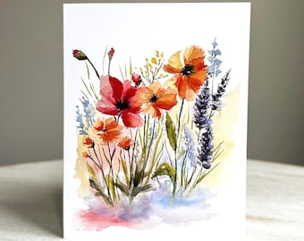 Watercolor Wildflower Card | Meadow Blooms Greeting | Botanical Art Stationery (Blank Inside)