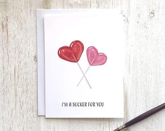 Watercolor Heart Lollipop Valentine's Day Card | Handmade