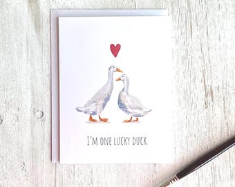 Watercolor Duck Love Card | Romantic Anniversary Greeting Card