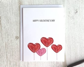 Handmade Watercolor Valentine's Day Lollipop Greeting Card | Folded with Envelope | Blank Inside